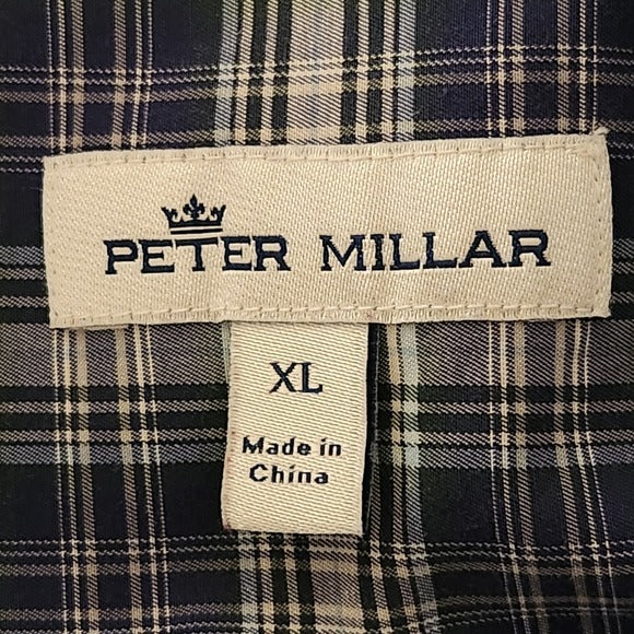 Peter Millar Navy Plaid Button Down Shirt Size XL