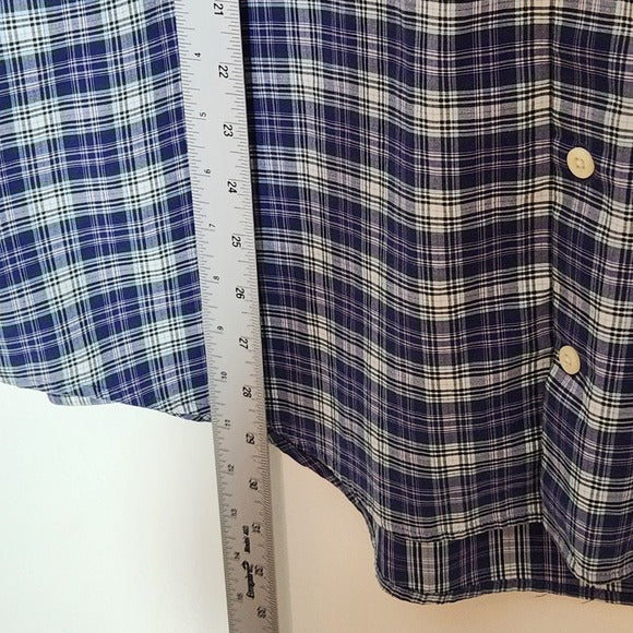 Peter Millar Navy Plaid Button Down Shirt Size XL