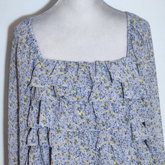 ASTR The Label Purple Floral Crop Top with Ruffles Size Small