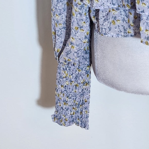 ASTR The Label Purple Floral Crop Top with Ruffles Size Small