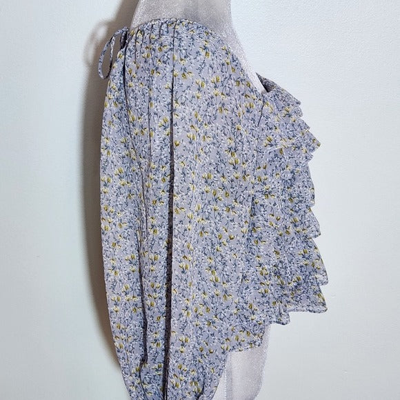 ASTR The Label Purple Floral Crop Top with Ruffles Size Small