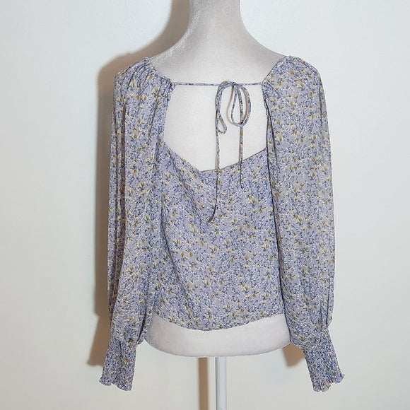 ASTR The Label Purple Floral Crop Top with Ruffles Size Small