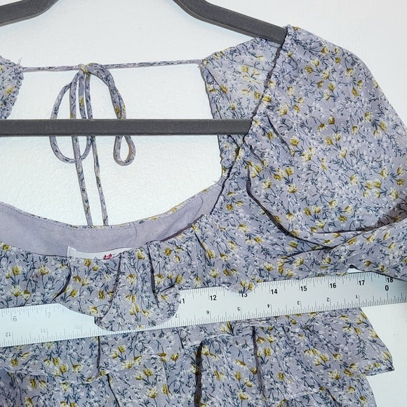 ASTR The Label Purple Floral Crop Top with Ruffles Size Small