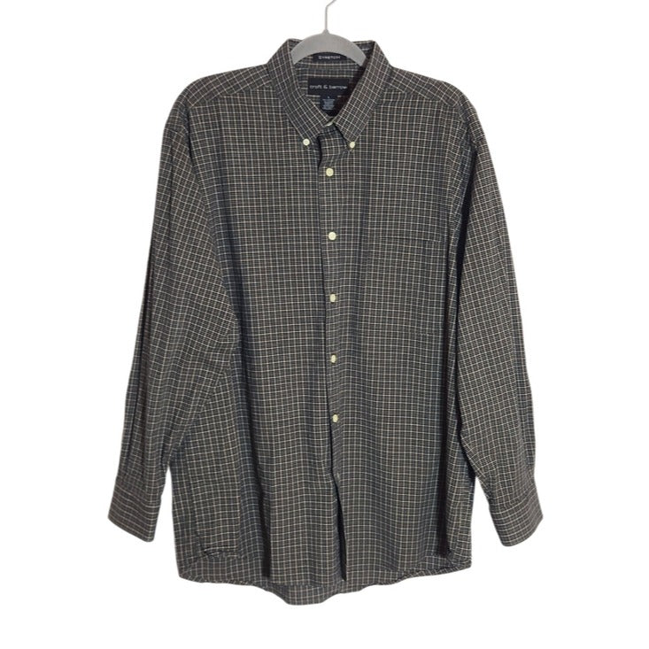 Croft and Barrow Tan and Black Plaid Button Down Shirt Size Large