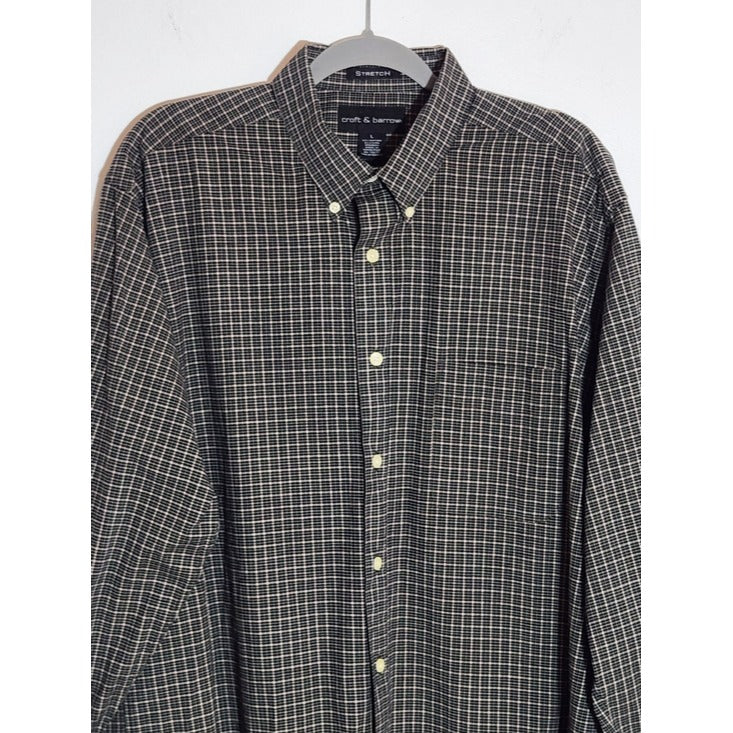 Croft and Barrow Tan and Black Plaid Button Down Shirt Size Large