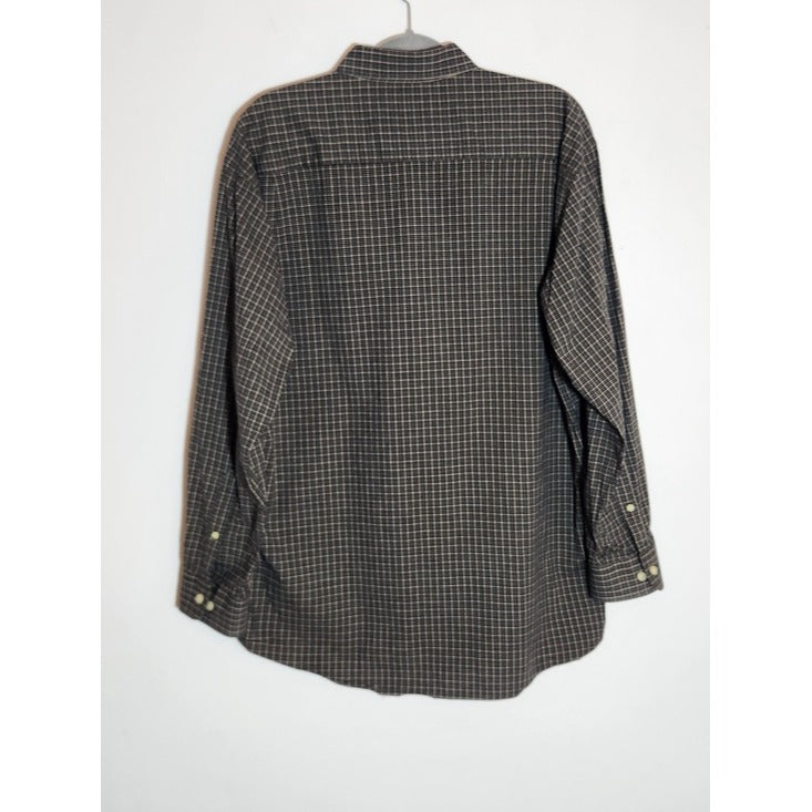 Croft and Barrow Tan and Black Plaid Button Down Shirt Size Large
