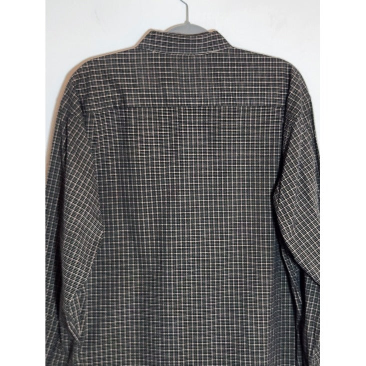Croft and Barrow Tan and Black Plaid Button Down Shirt Size Large
