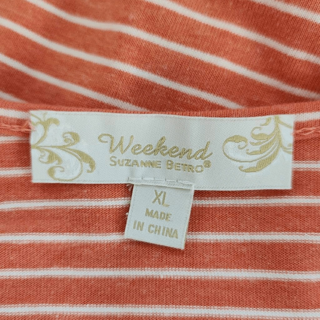 Suzanne Betro Orange and White Stripe Tunic Size XL Orange Stripe Tee