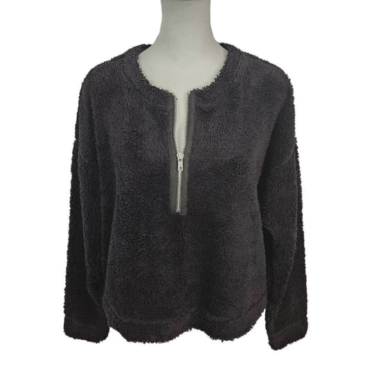 Abound Black Faux Fur Pullover NWT Size Medium Black Fleece Half-Zip Pullover