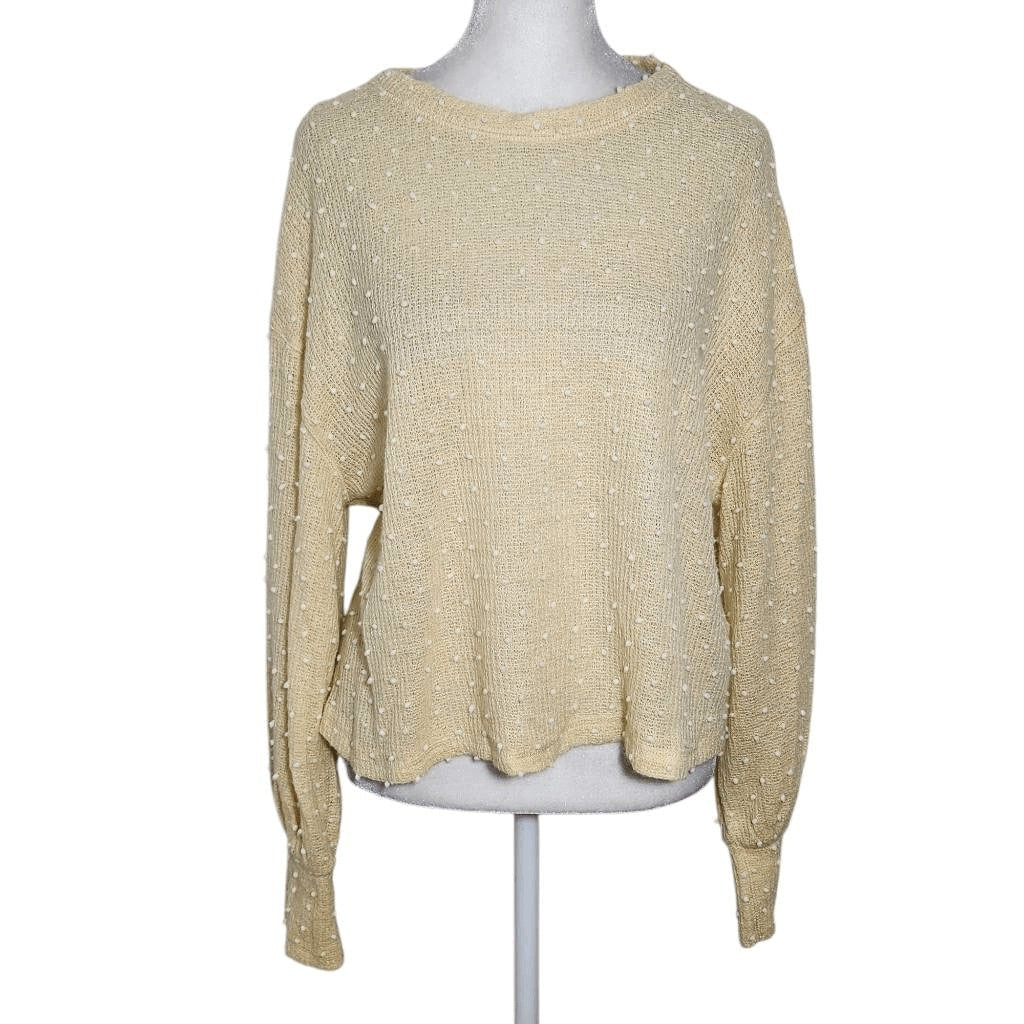 Butter Yellow Ligthweight Sweater with Textured Polka Dots Size Medium