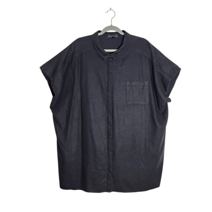 Ellos Black Linen Blend Buttondown Tunic Shirt Size 2X