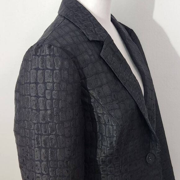 Chico's Black Blazer Size Medium Black Crocodile Embossed Jacket
