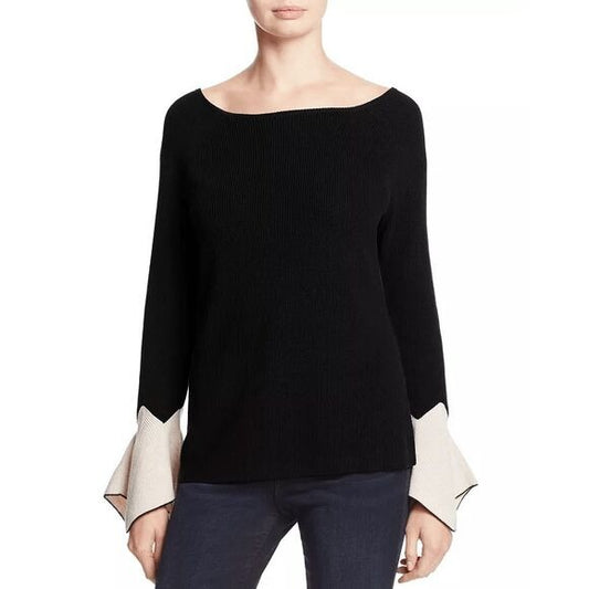 Nic + Zoe Black Sweater with Cream Bell Sleeves Size Large Black and Cream Sweat