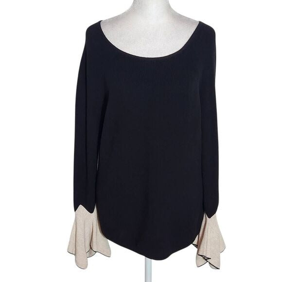 Nic + Zoe Black Sweater with Cream Bell Sleeves Size Large Black and Cream Sweat