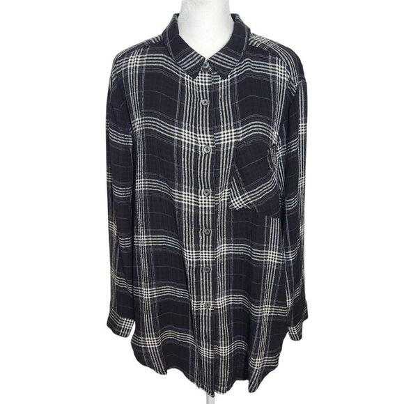 Good Hart Black and White Plaid Button Down Tunic Shirt Size Small