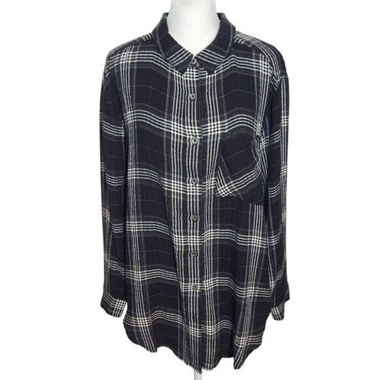 Good Hart Black and White Plaid Button Down Tunic Shirt Size Small