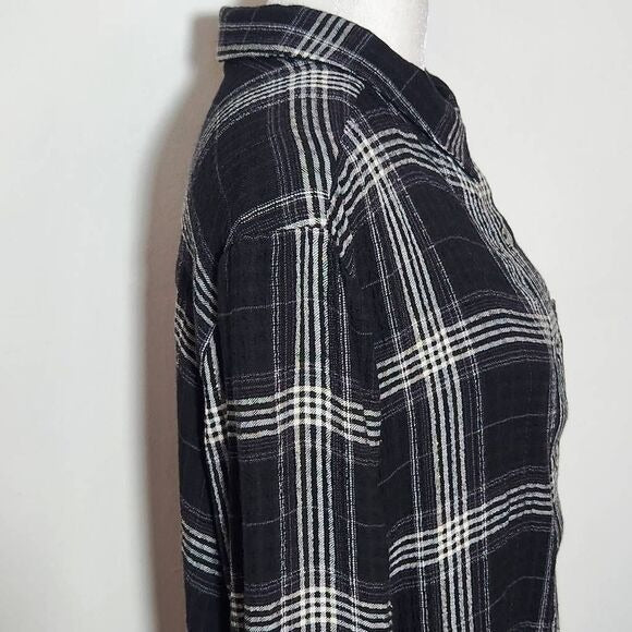 Good Hart Black and White Plaid Button Down Tunic Shirt Size Small
