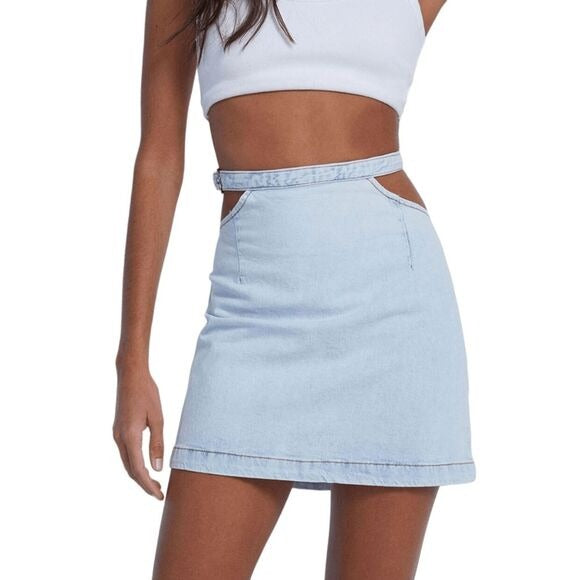 WeWoreWhat Denim Mini Skirt Size Small Mini Jean Skirt with Cut-Out, New