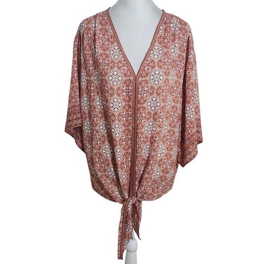 Max Studio Pink Boho Print Top Size 1X Colorful Print Blouse