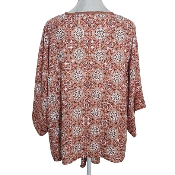 Max Studio Pink Boho Print Top Size 1X Colorful Print Blouse