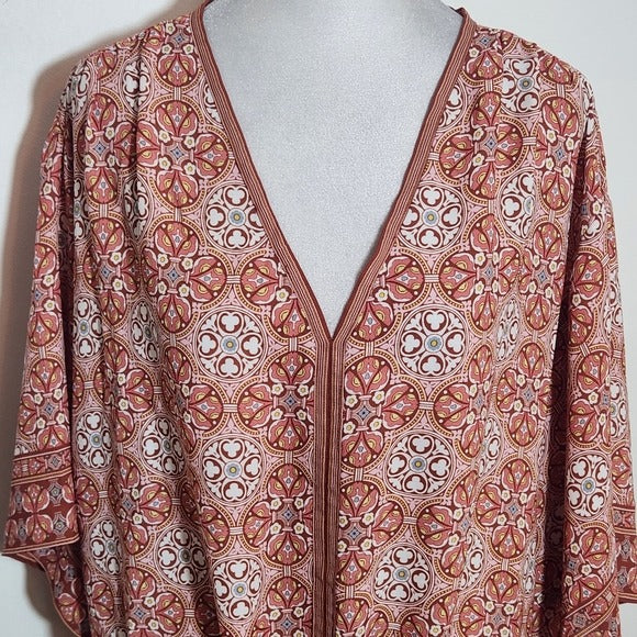 Max Studio Pink Boho Print Top Size 1X Colorful Print Blouse
