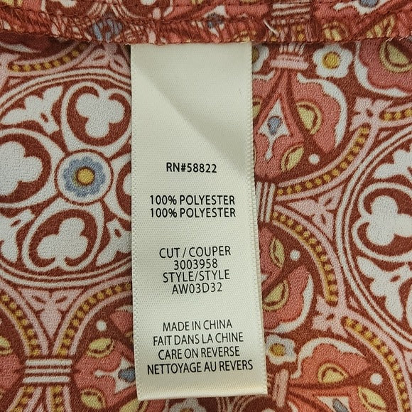 Max Studio Pink Boho Print Top Size 1X Colorful Print Blouse