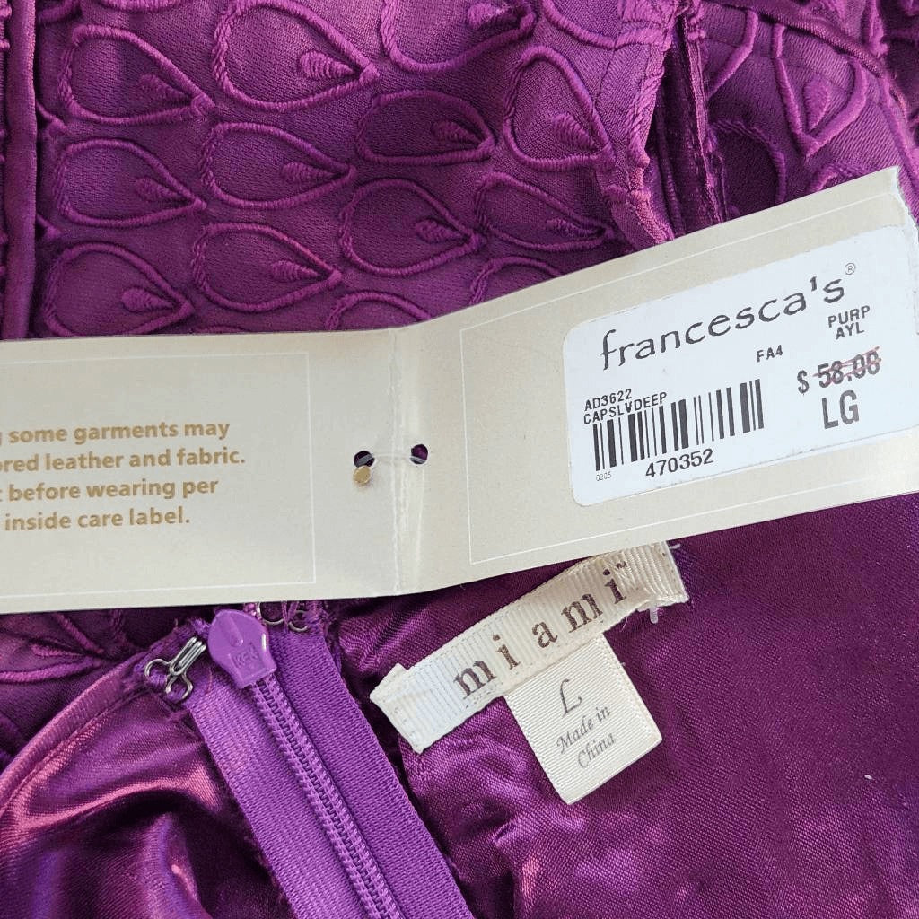Francesca's Mi Ami Purple Mini Sheath Dress NWT Size Large Wedding Guest Dress