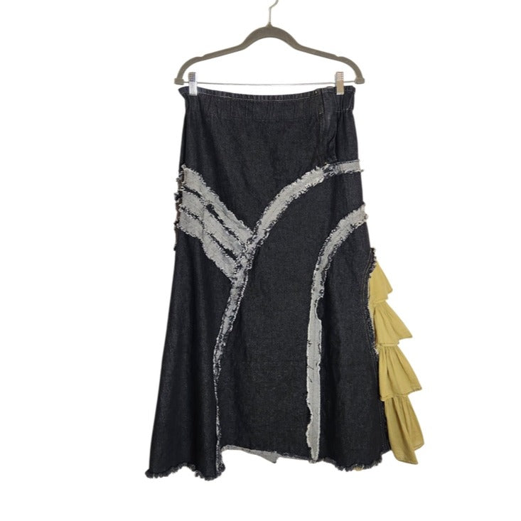 Paper Lace Dark Wash Denim Boho Maxi Skirt Size Small