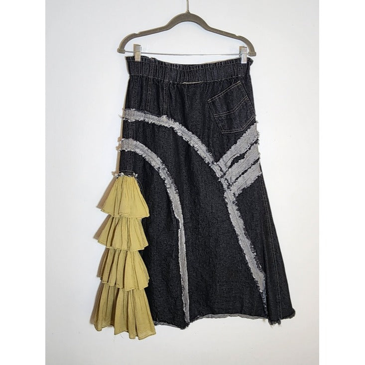 Paper Lace Dark Wash Denim Boho Maxi Skirt Size Small
