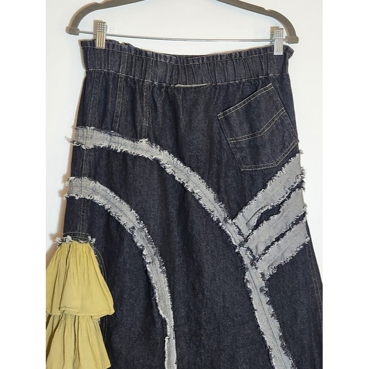 Paper Lace Dark Wash Denim Boho Maxi Skirt Size Small