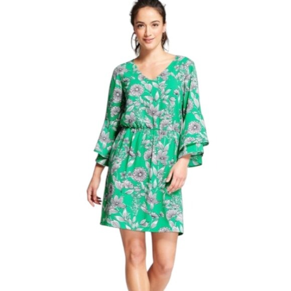 A New Day Green Floral Print Mini Dress Size Medium Wedding Guest Dress