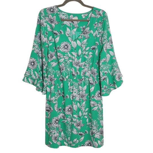 A New Day Green Floral Print Mini Dress Size Medium Wedding Guest Dress