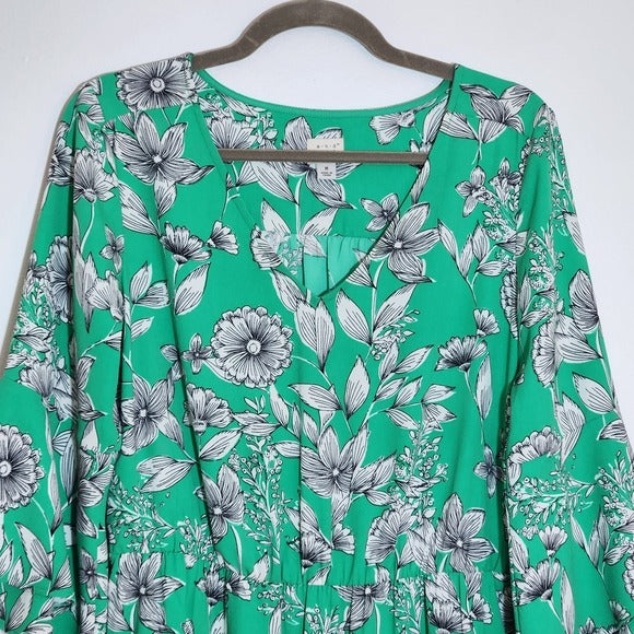 A New Day Green Floral Print Mini Dress Size Medium Wedding Guest Dress