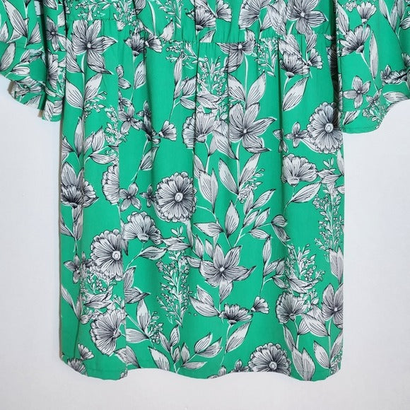 A New Day Green Floral Print Mini Dress Size Medium Wedding Guest Dress