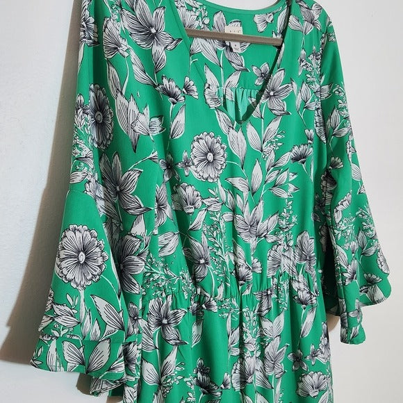 A New Day Green Floral Print Mini Dress Size Medium Wedding Guest Dress