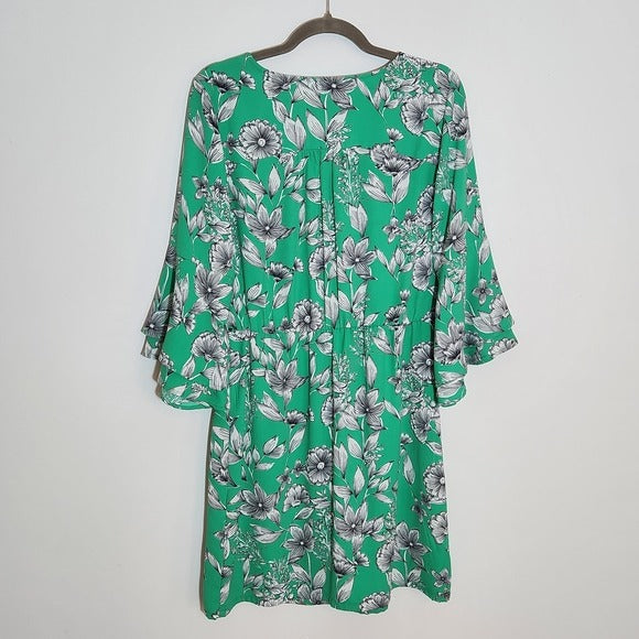 A New Day Green Floral Print Mini Dress Size Medium Wedding Guest Dress