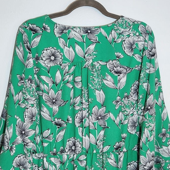 A New Day Green Floral Print Mini Dress Size Medium Wedding Guest Dress