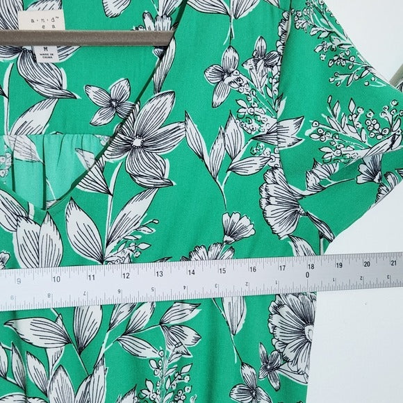 A New Day Green Floral Print Mini Dress Size Medium Wedding Guest Dress