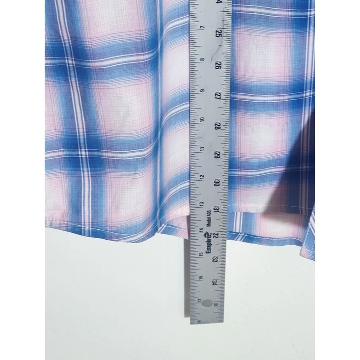 Wrangler Mens Blue and Pink Plaid Western Snap Shirt Size Large NWT