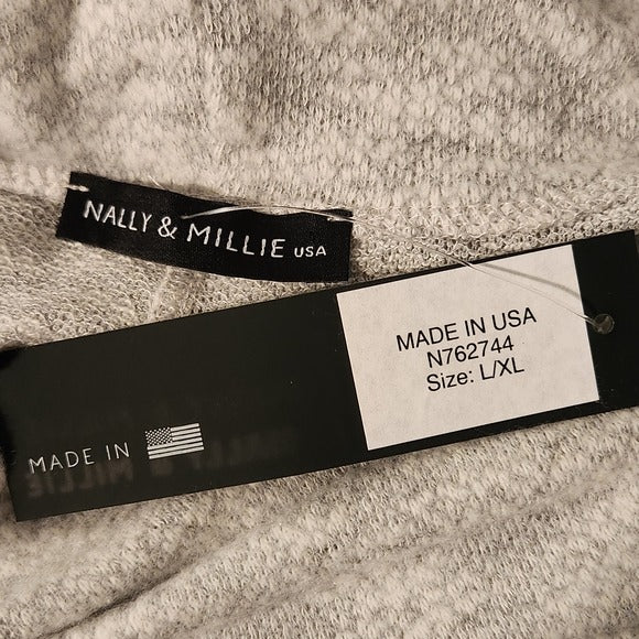 Nally & Millie Gray Heather Cowl Neck Layered Look Pullover Size Large/XL NWT