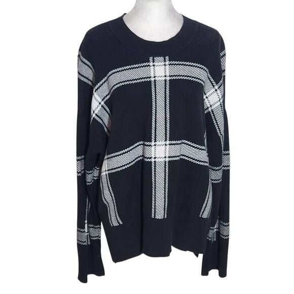 Banana Republic Black and White Plaid Mock Neck Sweater Size XL Plaid Pullover