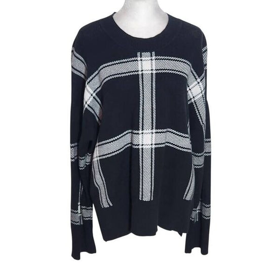 Banana Republic Black and White Plaid Mock Neck Sweater Size XL Plaid Pullover