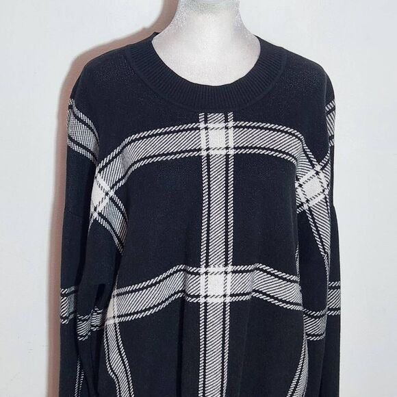 Banana Republic Black and White Plaid Mock Neck Sweater Size XL Plaid Pullover