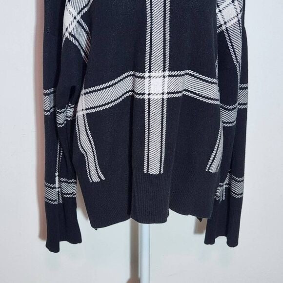 Banana Republic Black and White Plaid Mock Neck Sweater Size XL Plaid Pullover