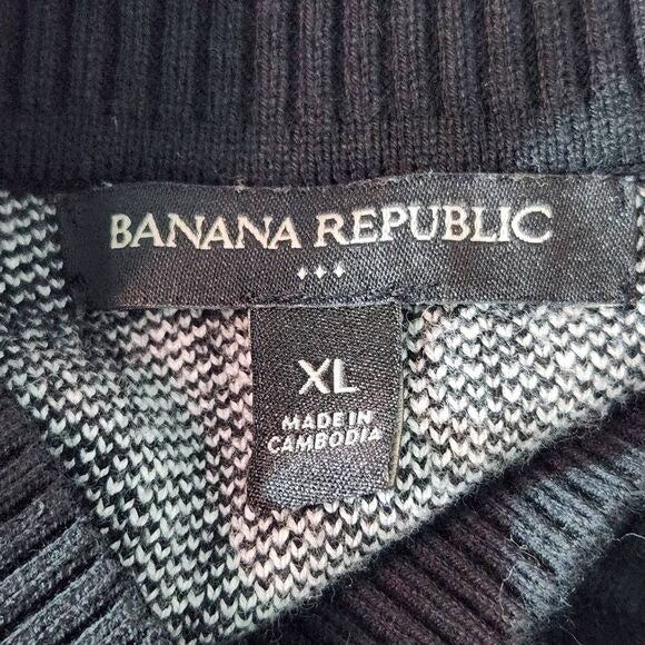 Banana Republic Black and White Plaid Mock Neck Sweater Size XL Plaid Pullover