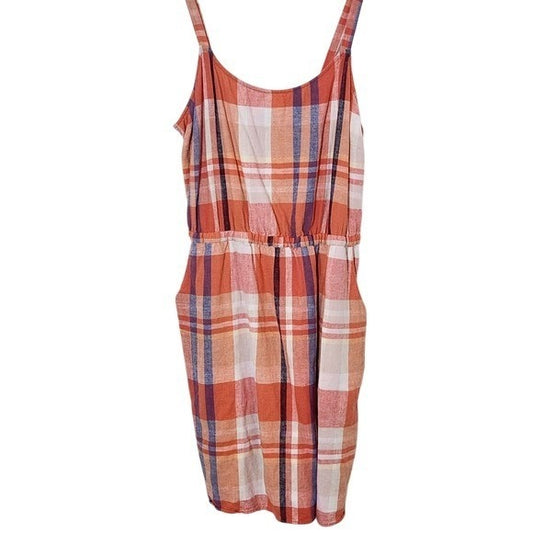 Old Navy Orange Plaid Sleeveless Mini Dress Size Large Preppy Plaid Dress