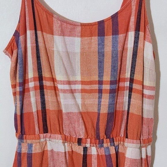 Old Navy Orange Plaid Sleeveless Mini Dress Size Large Preppy Plaid Dress