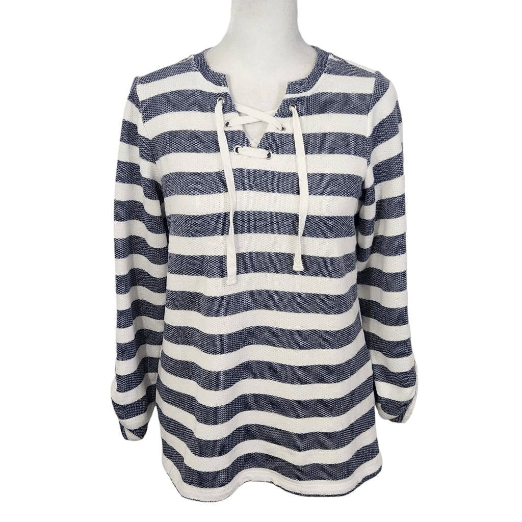D&Co. Navy and White Striped Knit Top Size XXS Preppy Navy Stripe Top