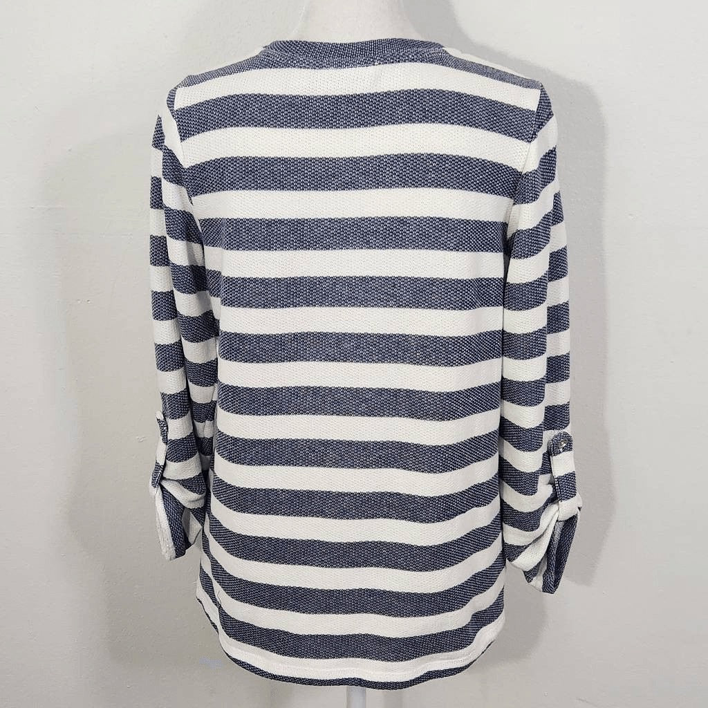 D&Co. Navy and White Striped Knit Top Size XXS Preppy Navy Stripe Top