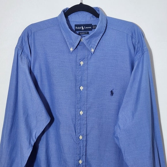 Ralph Lauren Blue Classic Fit Button Down Shirt Men’s Size 17.5 34-35